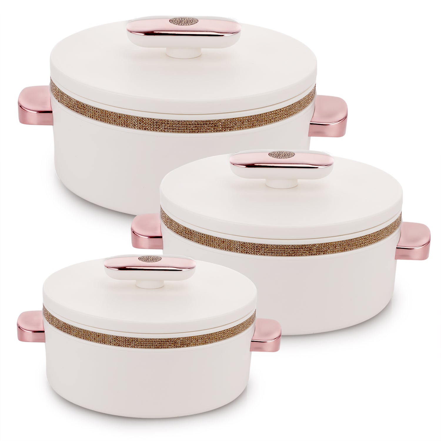 Sapphire Casserole, Big Set ( 1000, 1500, 2000 ml ) Pearl White