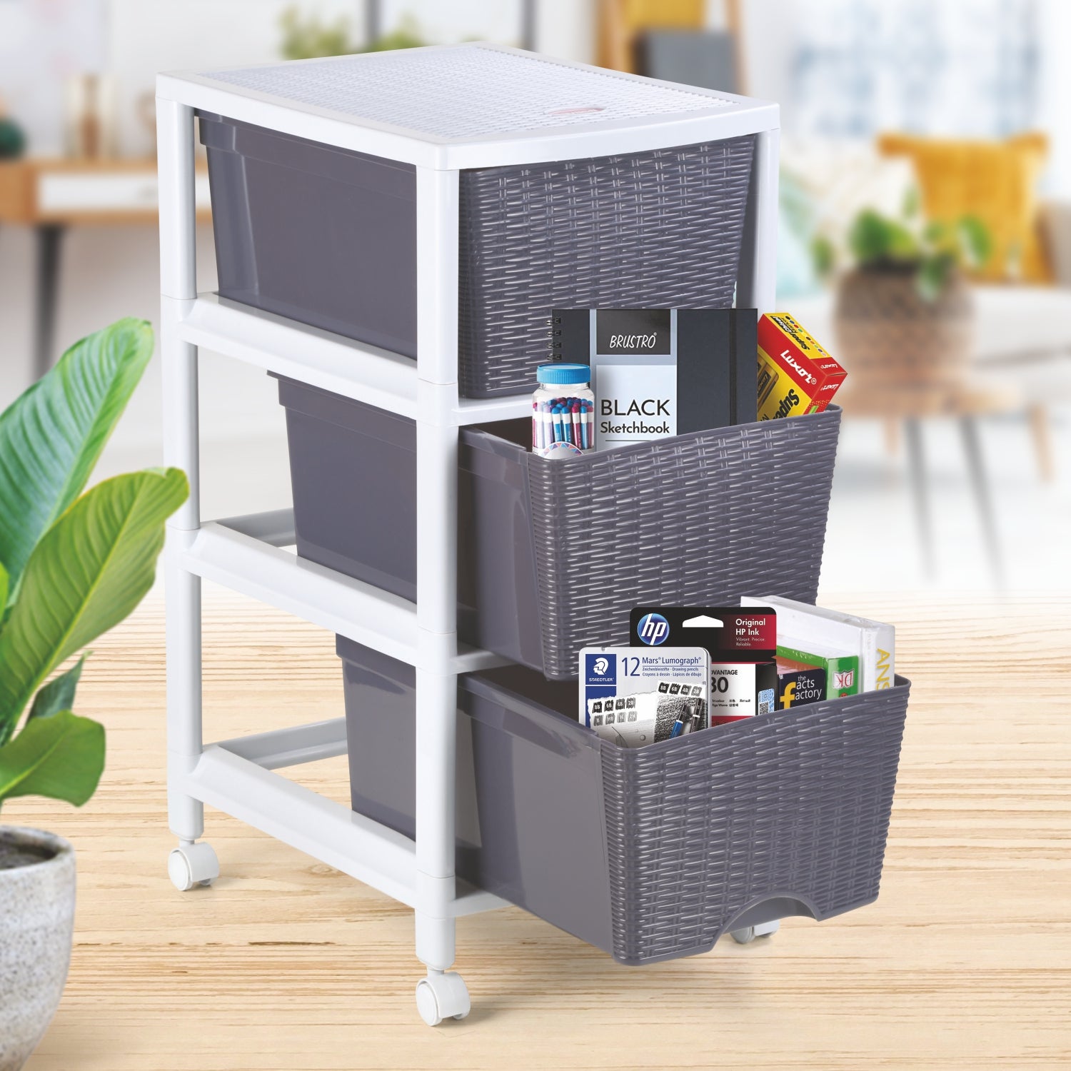 Cane Carnival Tuckins Grey / 3 Drawers