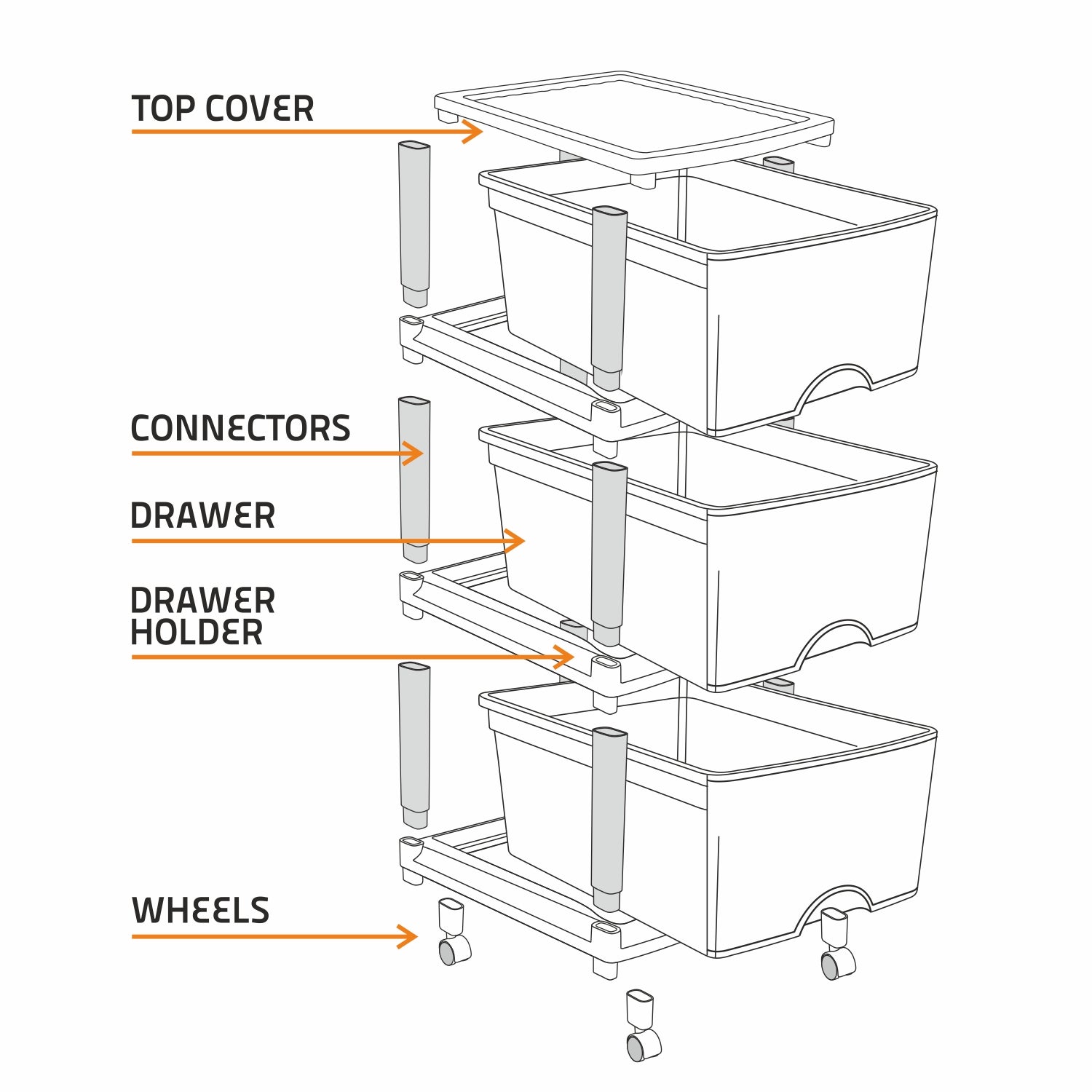 Cane Carnival Tuckins Grey / 3 Drawers
