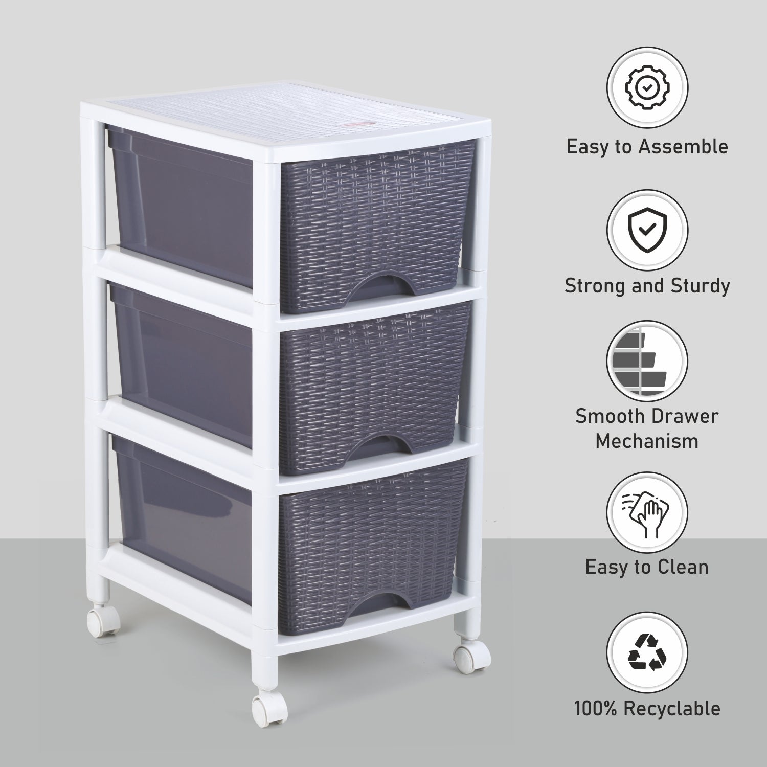 Cane Carnival Tuckins Grey / 3 Drawers
