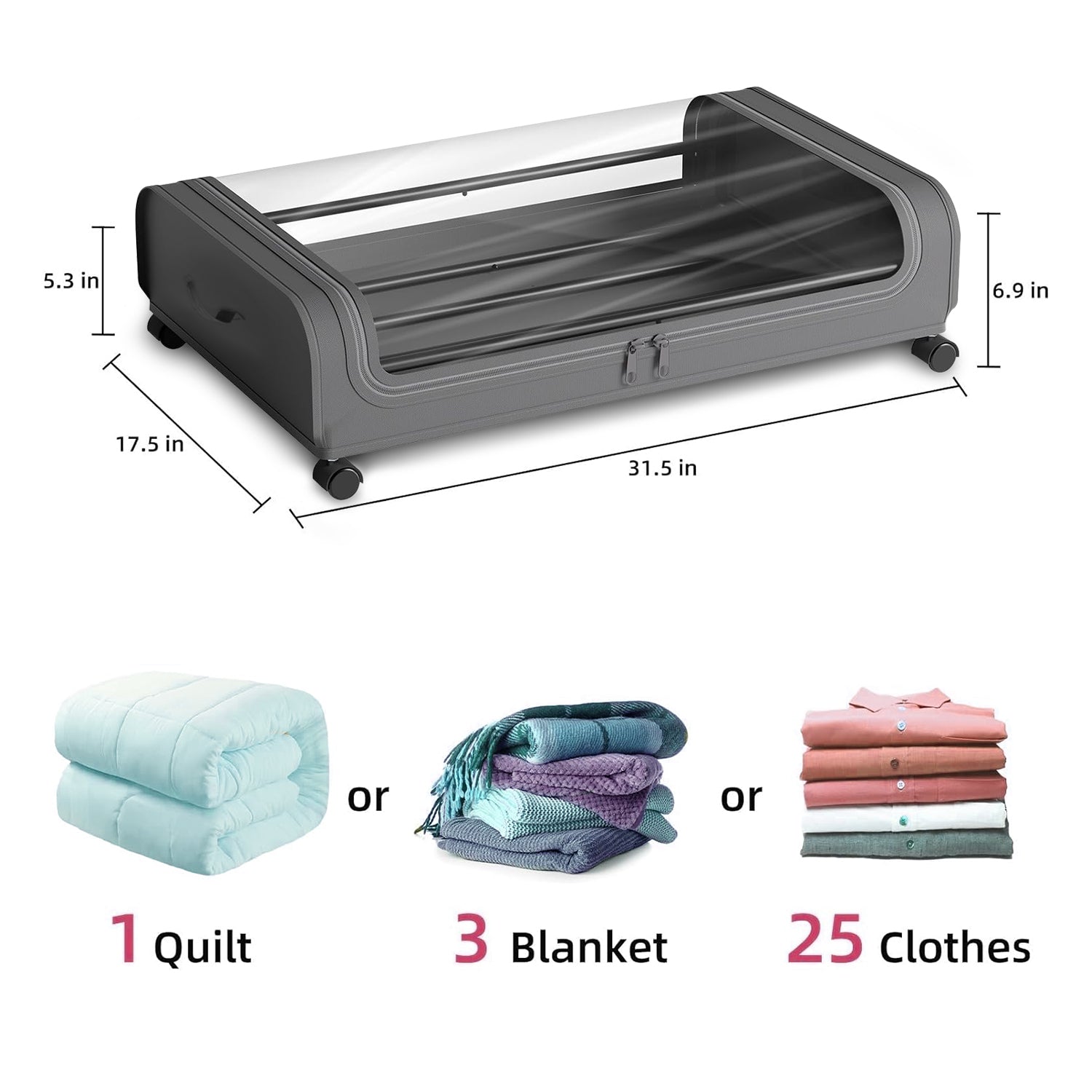 Under Bed Storage Box Grey / Set of 2