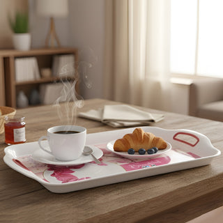 Ruby Plastic Serving Tray Set Of 3 (Small + Medium + Big) Pink