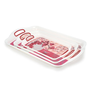 Ruby Plastic Serving Tray Set Of 3 (Small + Medium + Big) Pink