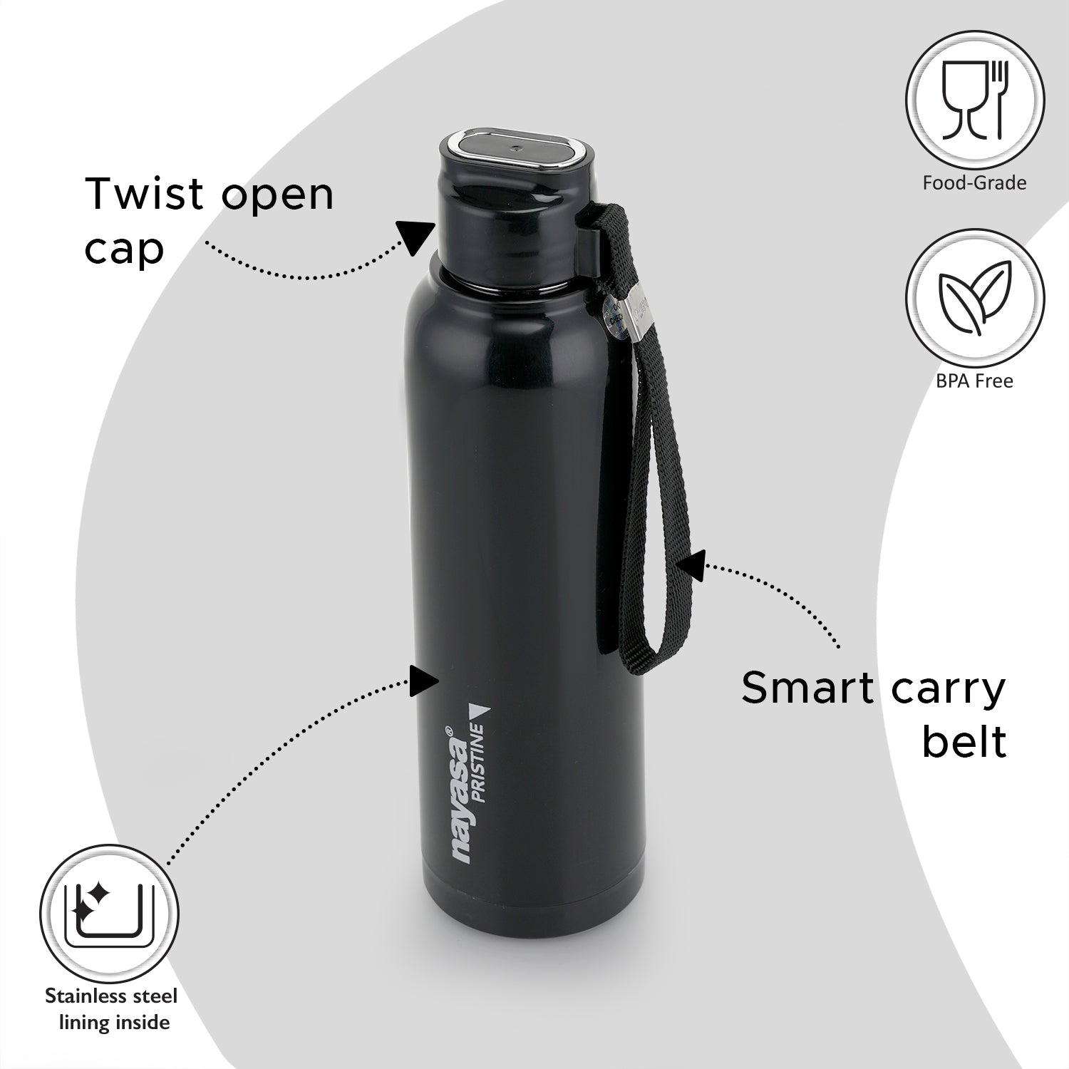 Pristine Water Bottle Black / 520 ml