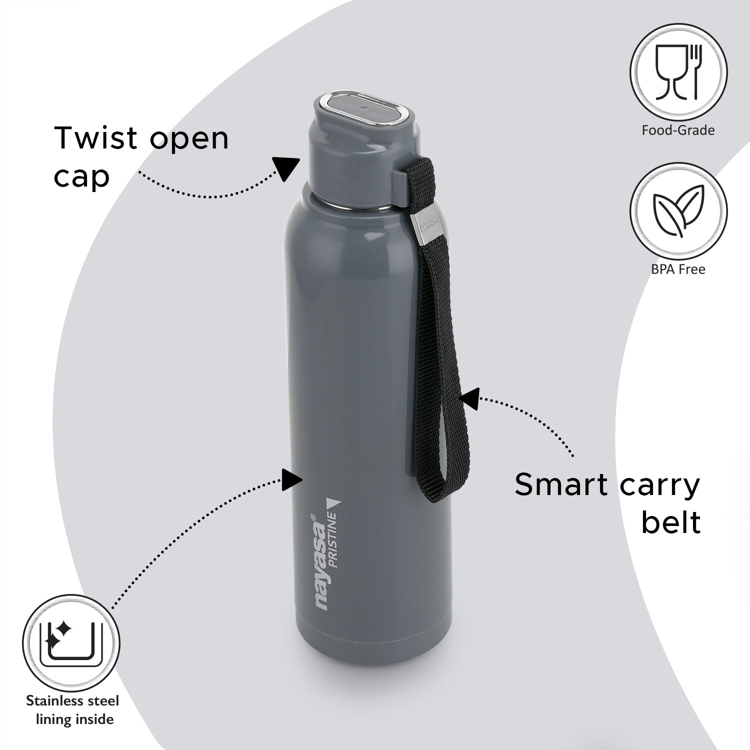 Pristine Water Bottle Grey / 700 ml