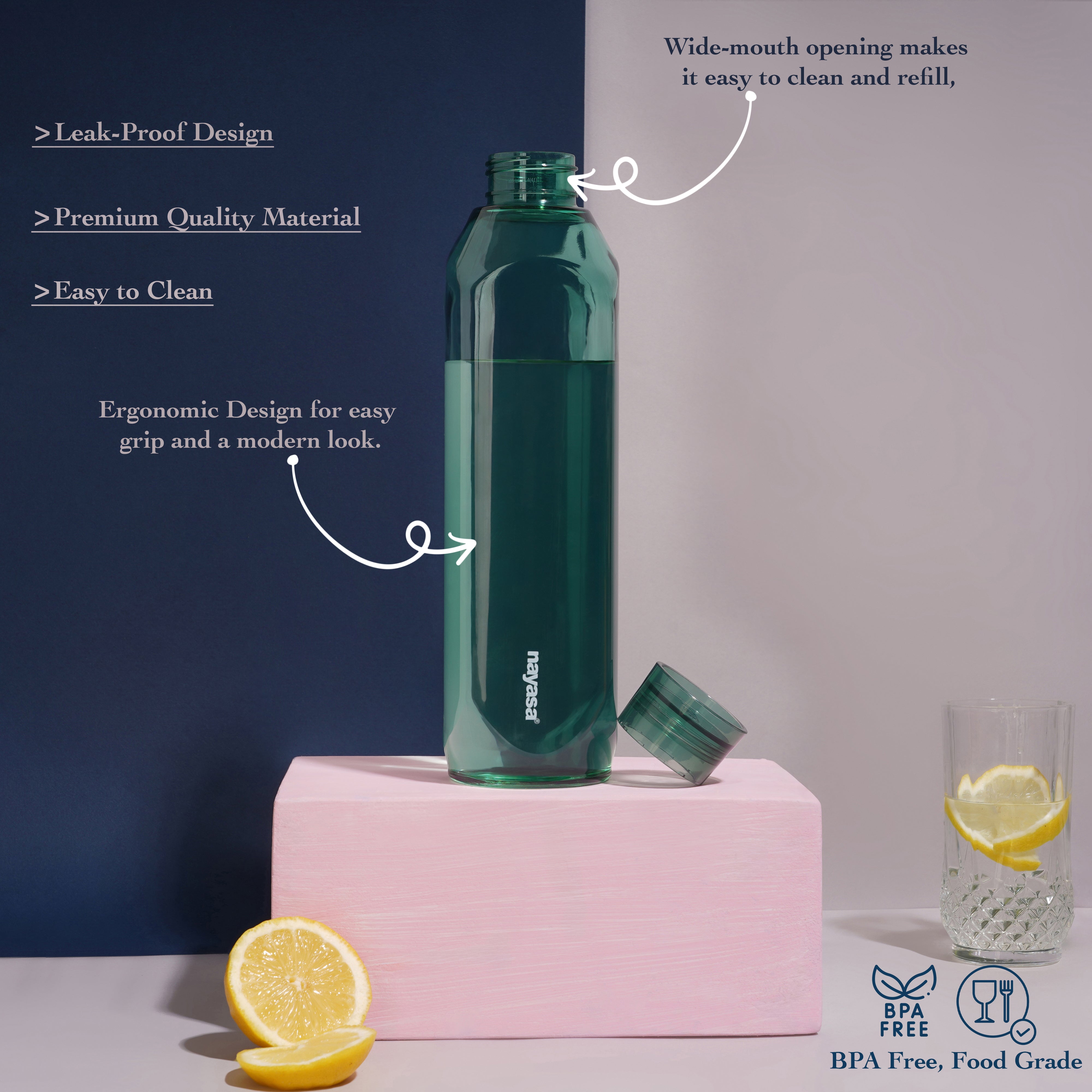 Space Plastic Water Bottle 1150 Ml Green / Set of 6