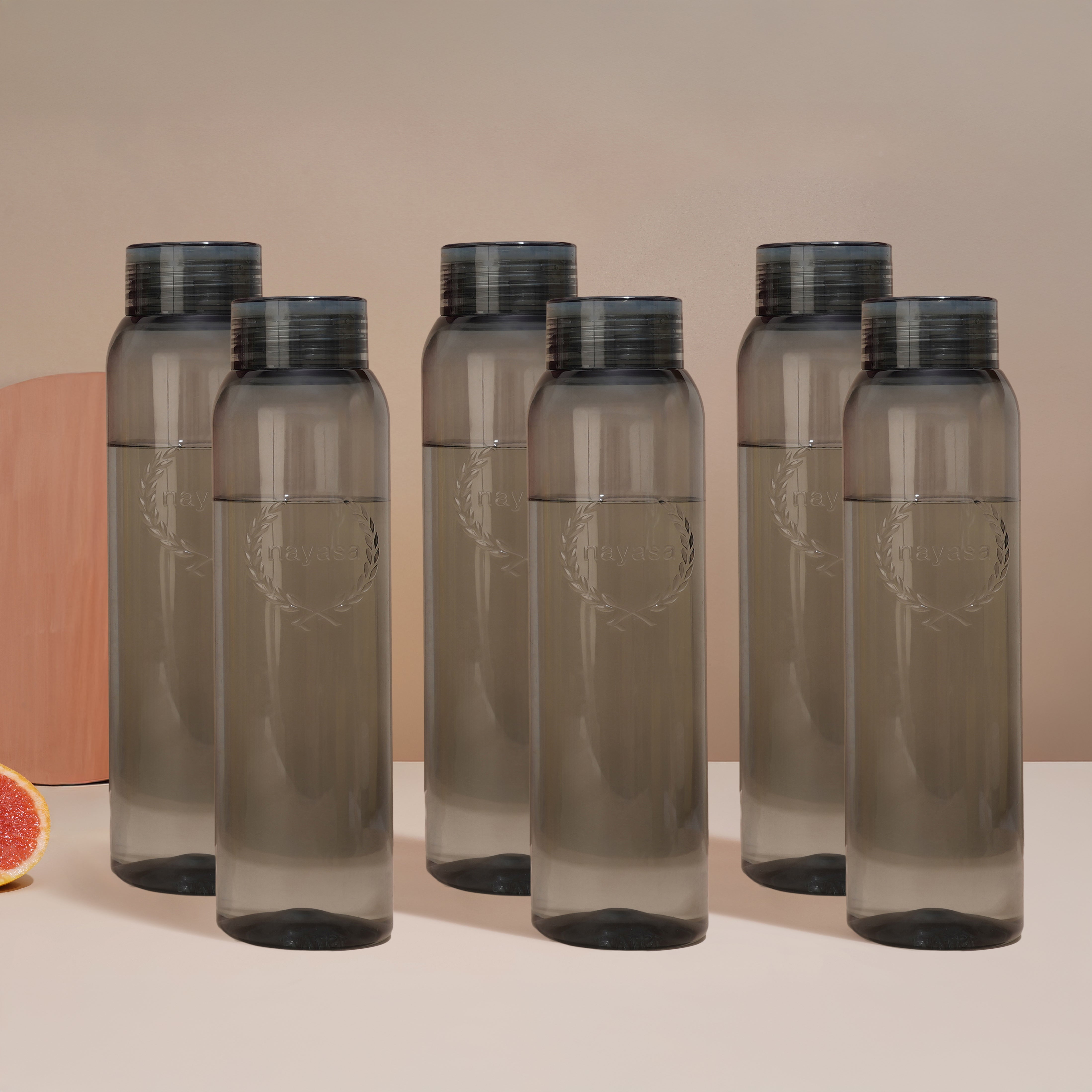 Clarity Plastic Water Bottle, 1000 ml Grey / Set of 6