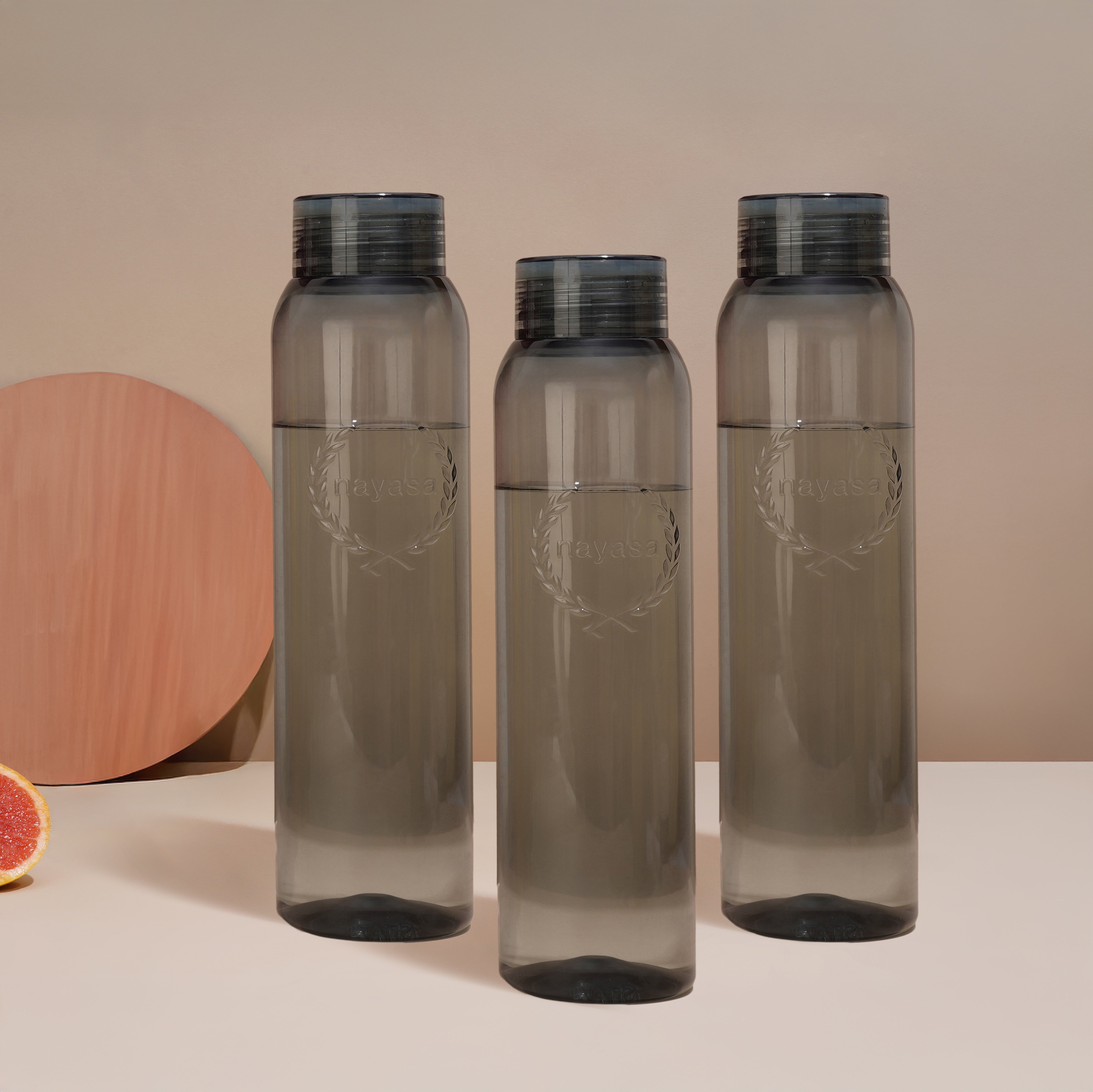 Clarity Plastic Water Bottle, 1000 ml Grey / Set of 3