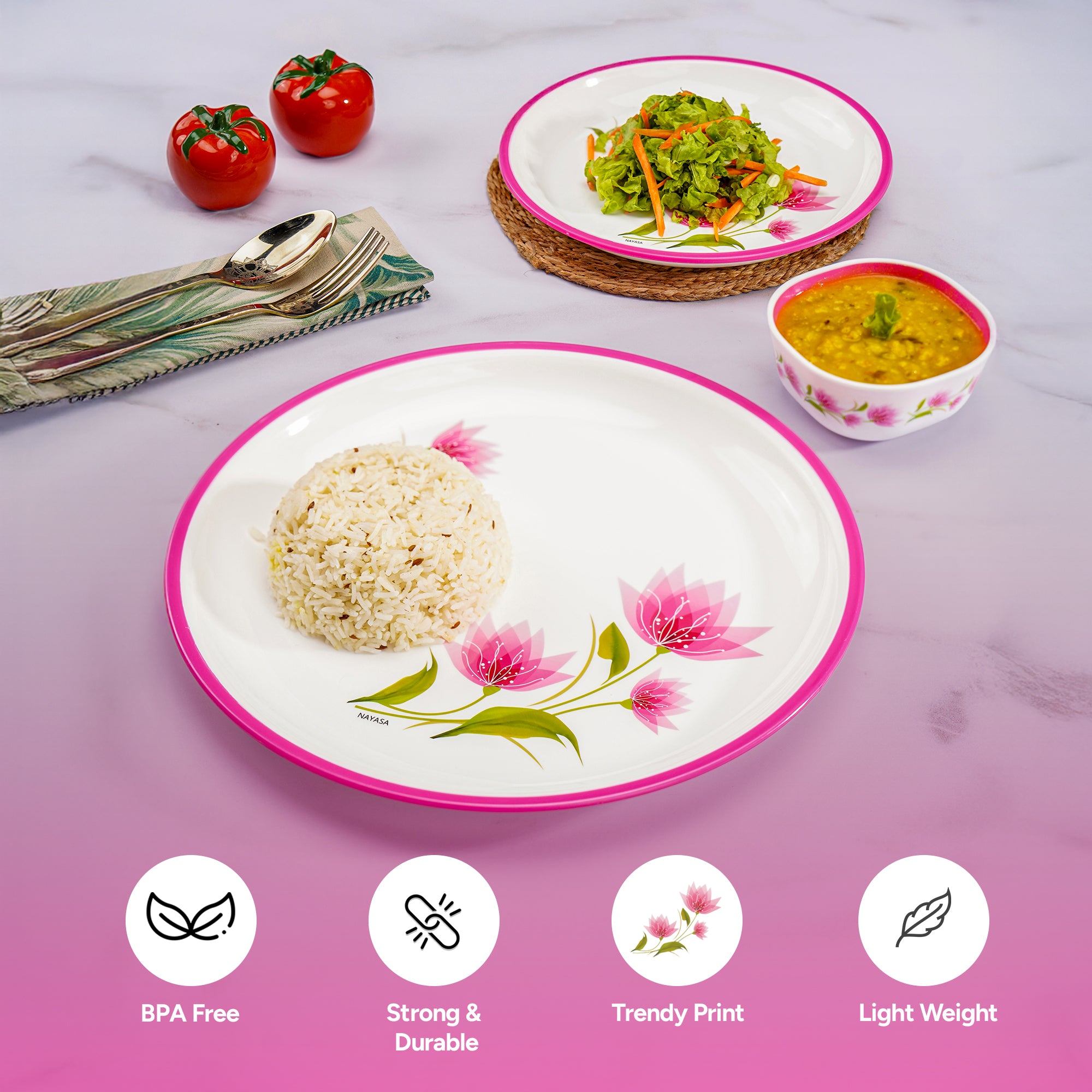 Mircofresh Round Plate Dlx Set Of 6, Pink Quarter