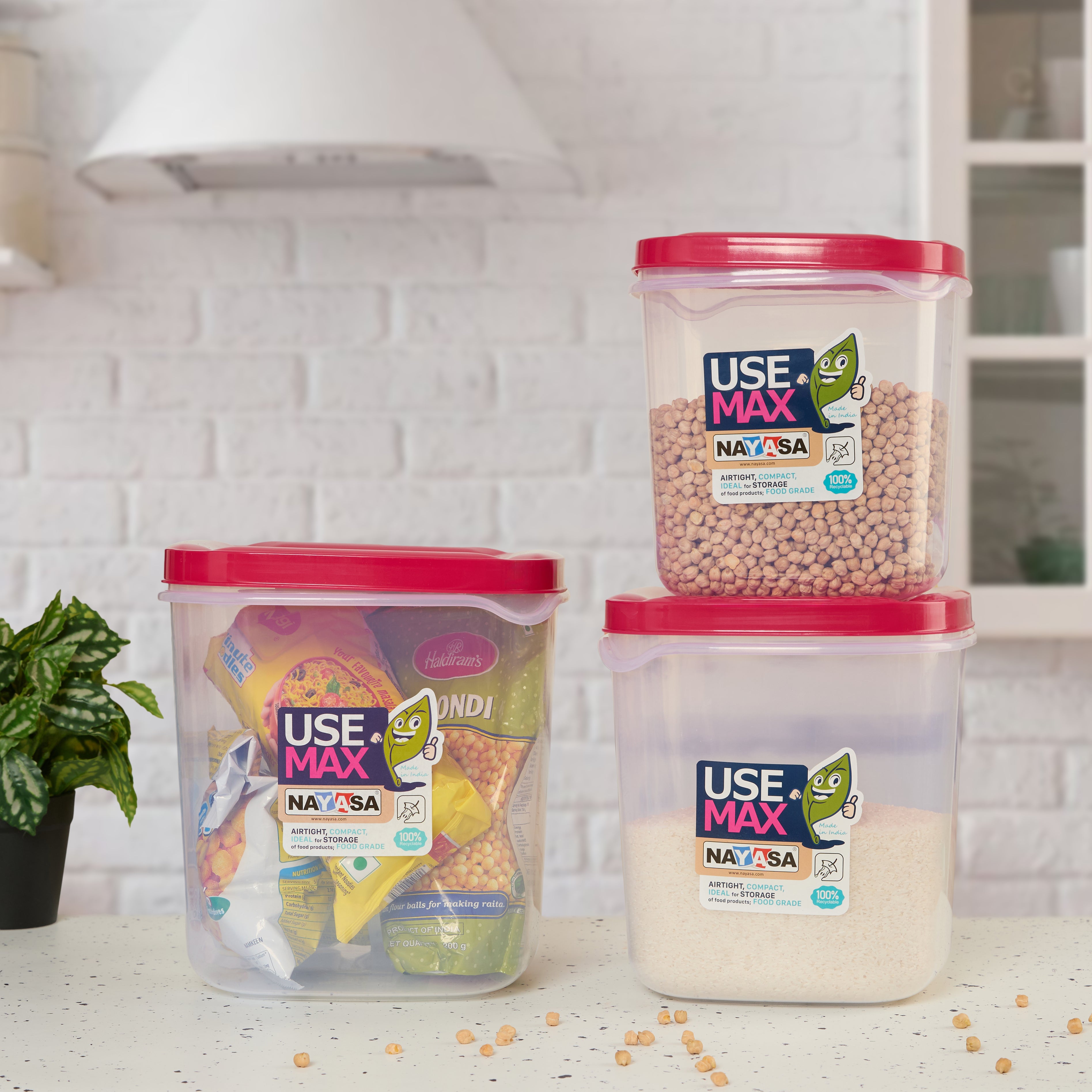 Use Max Food Storage Container, Set of 3 Pink / Combo ( 13 Ltr + 16 Ltr + 20 Ltr )