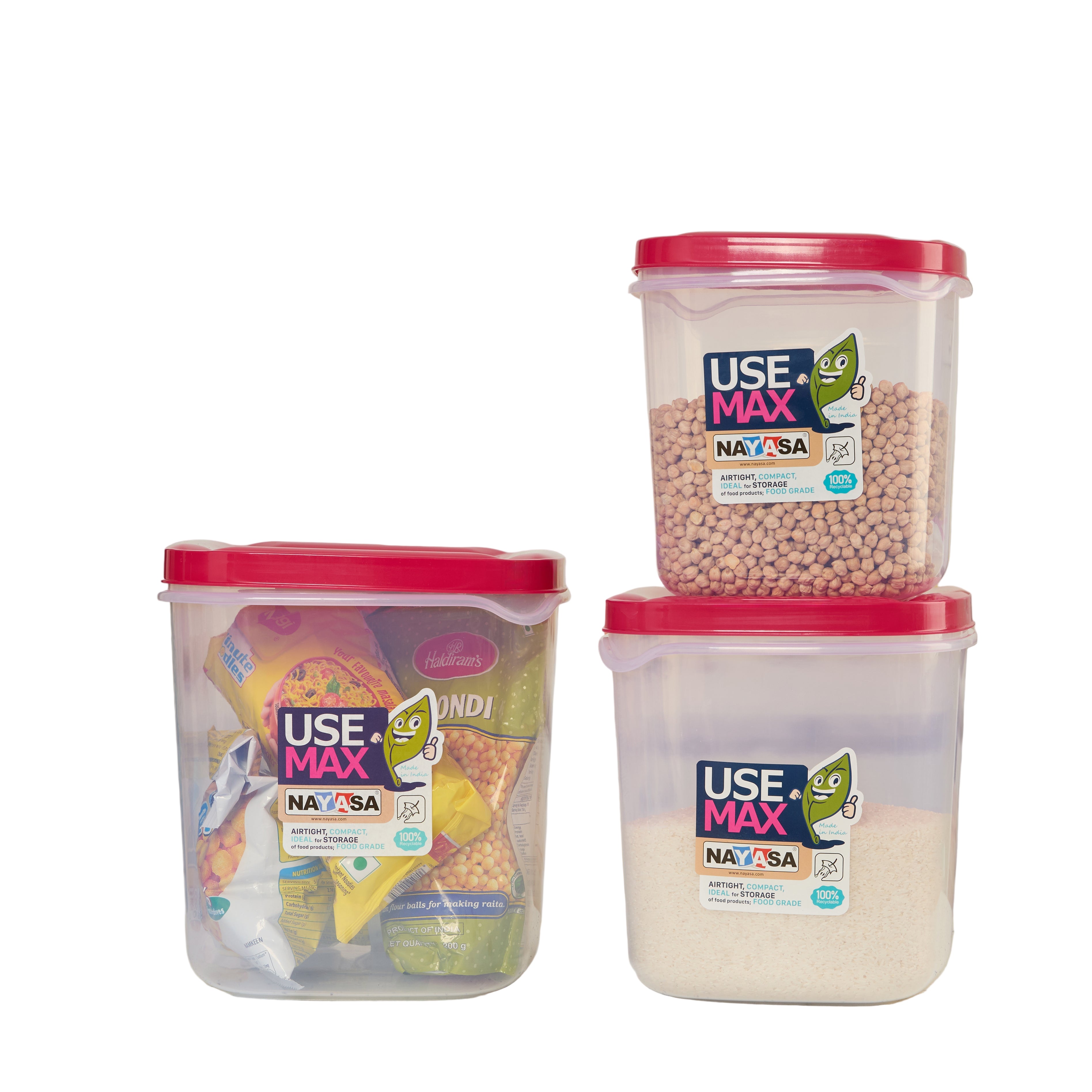 Use Max Food Storage Container, Set of 3 Pink / Combo ( 13 Ltr + 16 Ltr + 20 Ltr )
