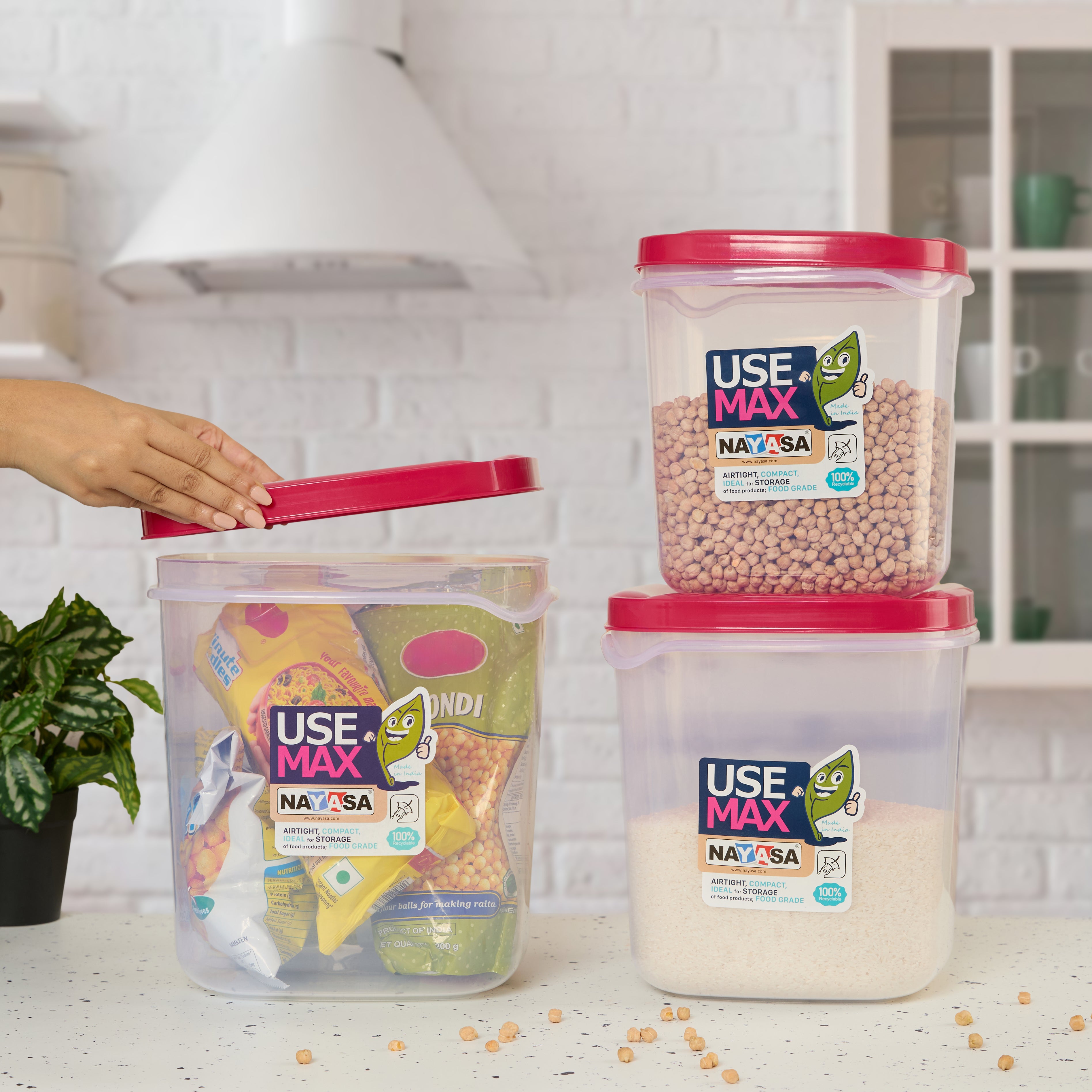 Use Max Food Storage Container, Set of 3 Pink / Combo ( 13 Ltr + 16 Ltr + 20 Ltr )
