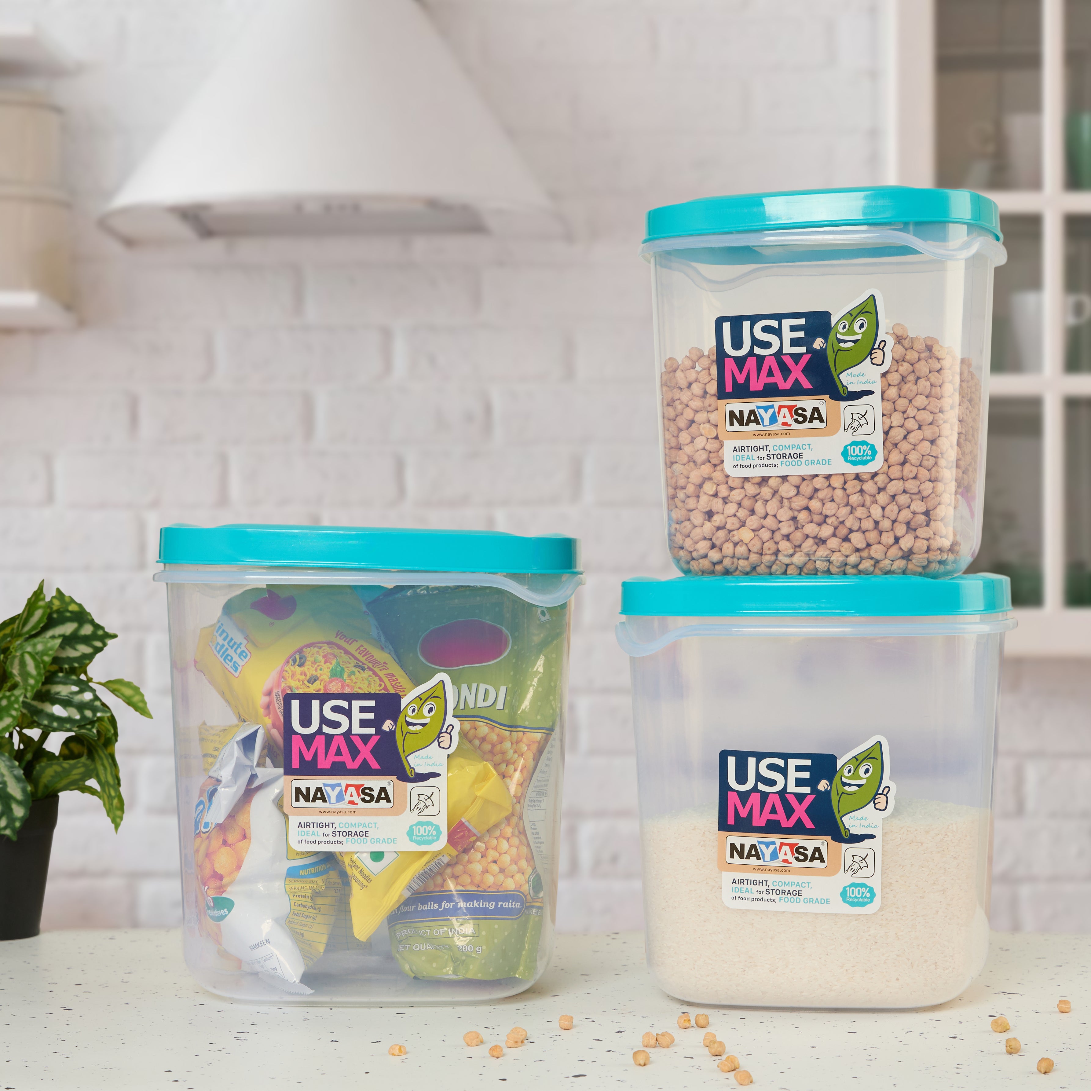 Use Max Food Storage Container, Set of 3 Blue / Combo ( 13 Ltr + 16 Ltr + 20 Ltr )