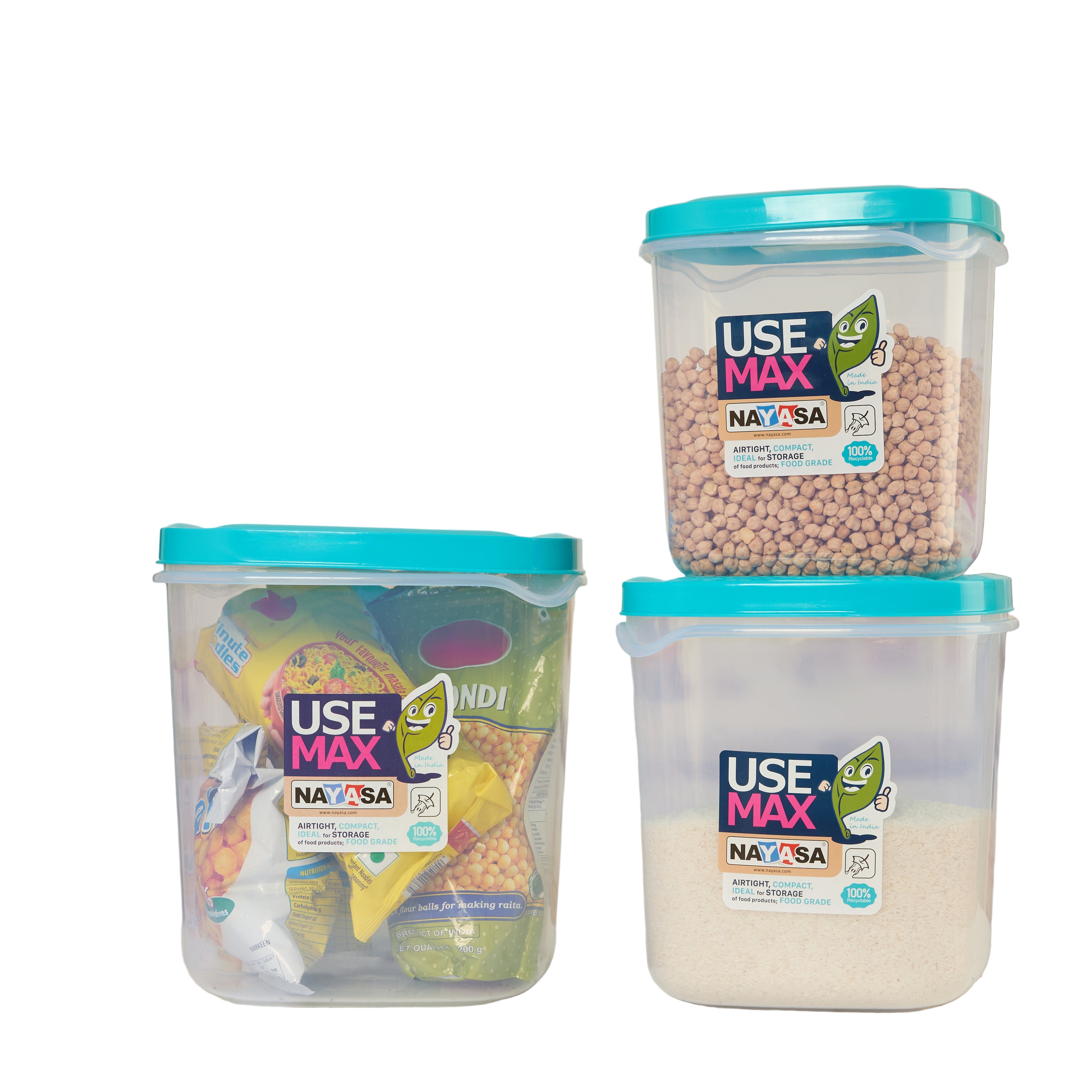 Use Max Food Storage Container, Set of 3 Blue / Combo ( 13 Ltr + 16 Ltr + 20 Ltr )
