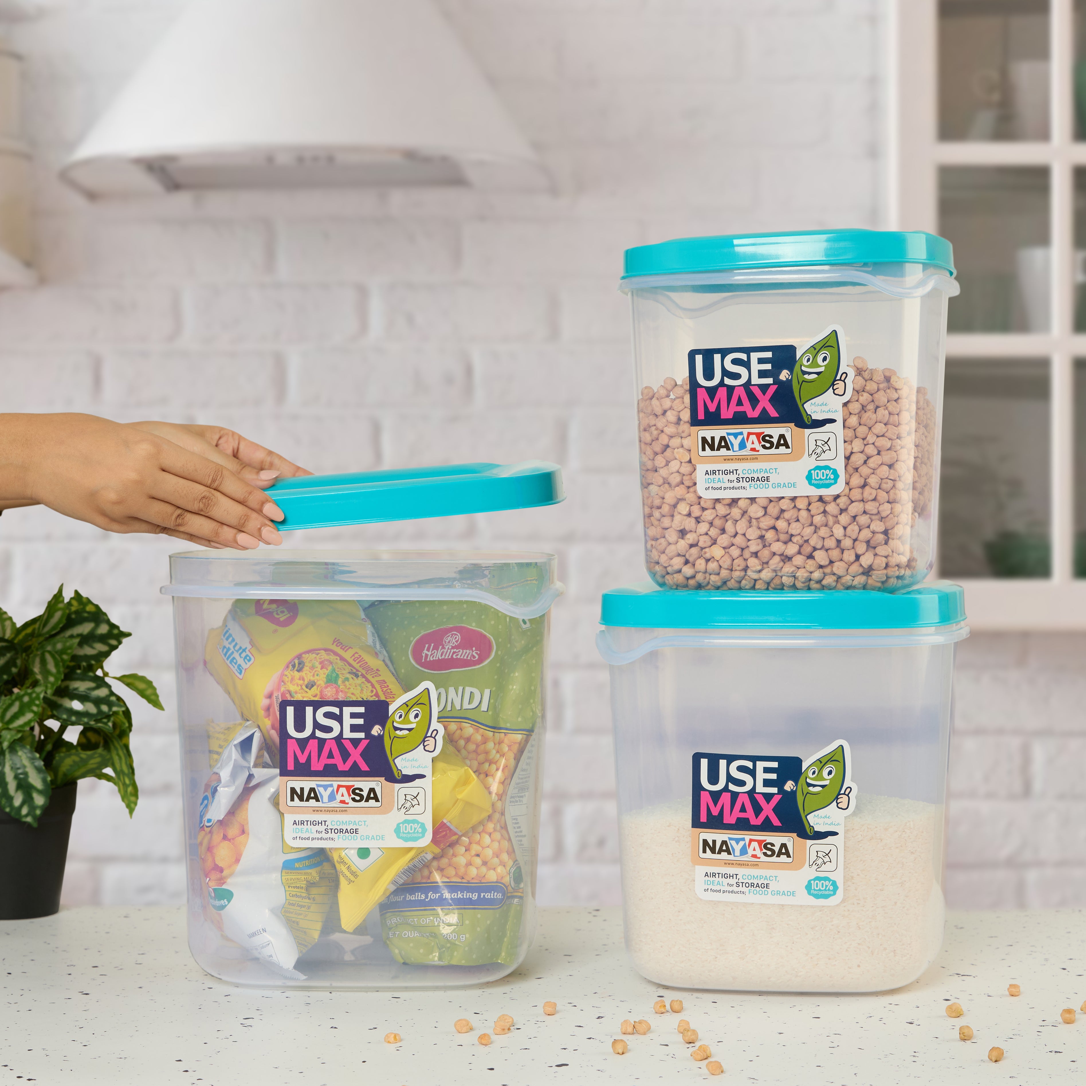 Use Max Food Storage Container, Set of 3 Blue / Combo ( 13 Ltr + 16 Ltr + 20 Ltr )