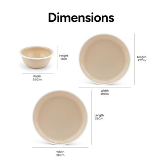 Round 18 Pc Plastic Dinner Set – 6 Full, 6 Quarter Plates & 6 Bowls, Beige