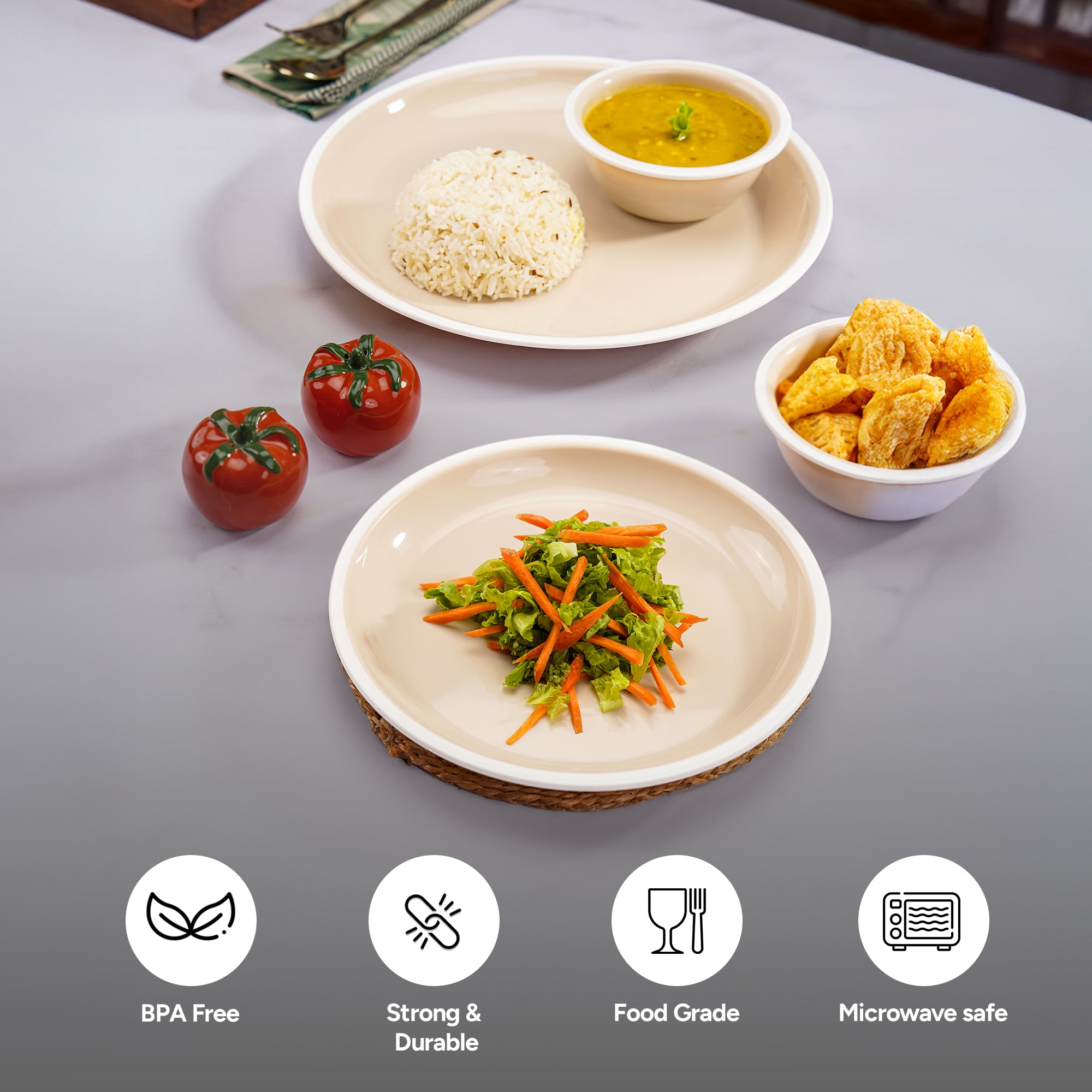 Microfresh Round Plastic 6 Pc Full Plate, Beige