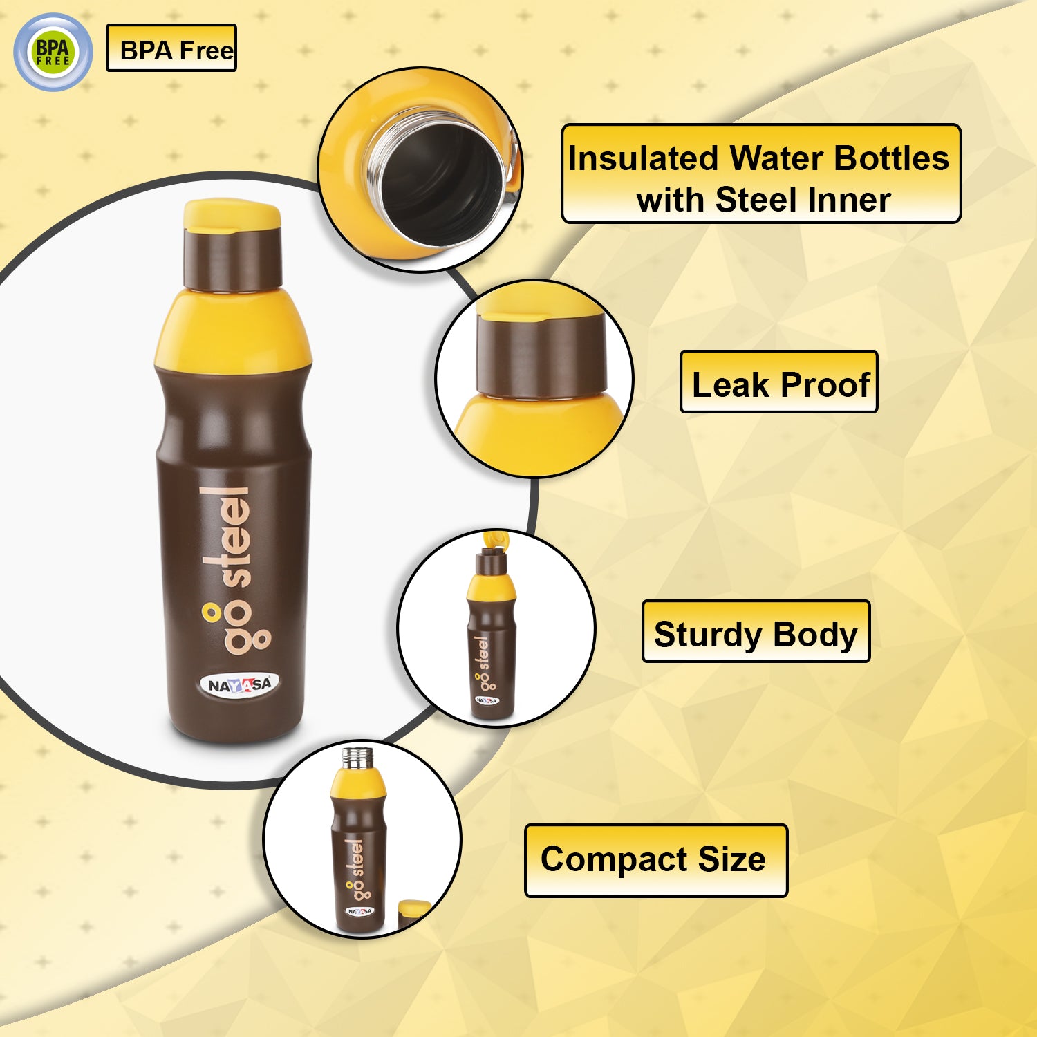 Go Steel, Insulated Water Bottles with Steel Inner