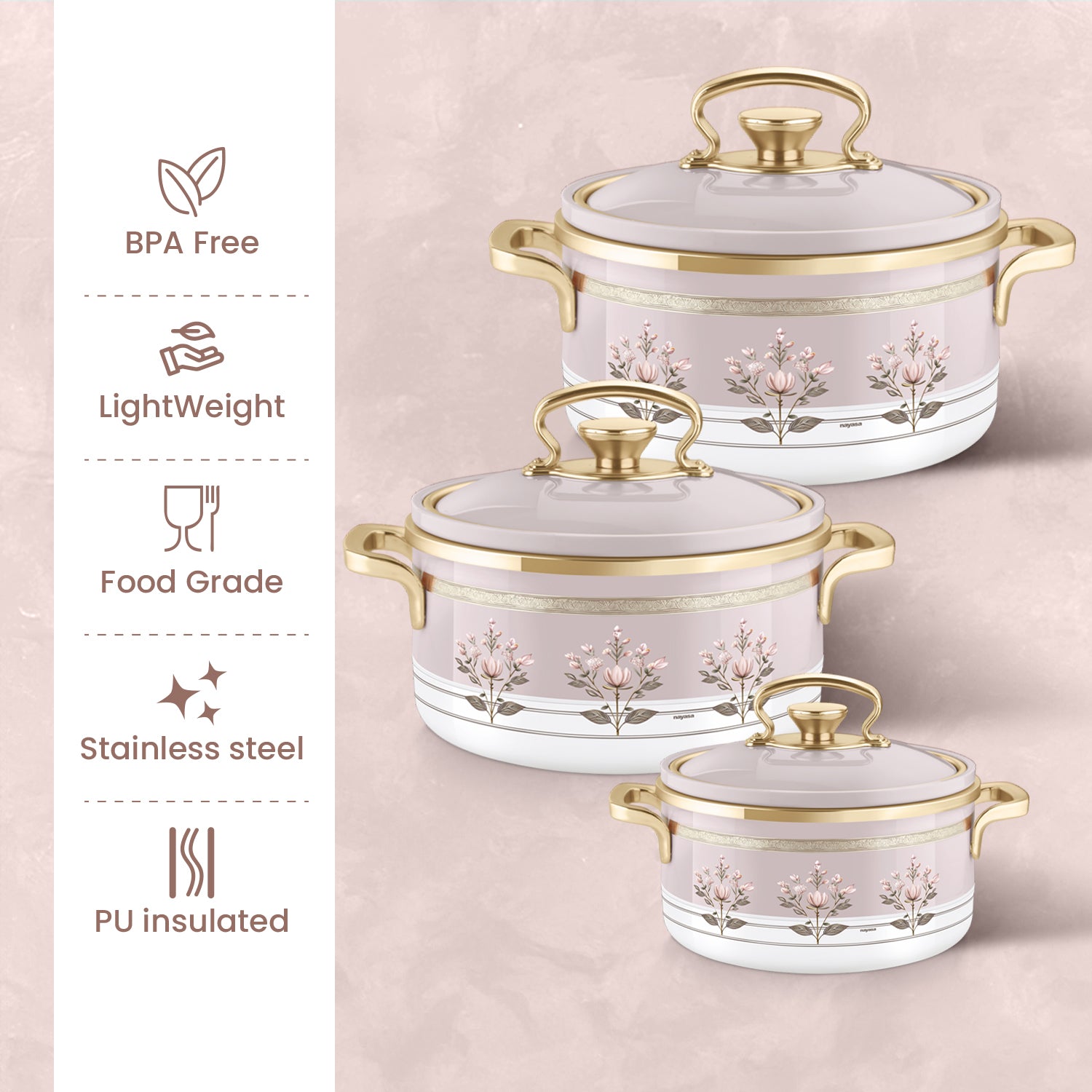 Rachel Casserole small set, 500ml, 1000ml, 1500ml