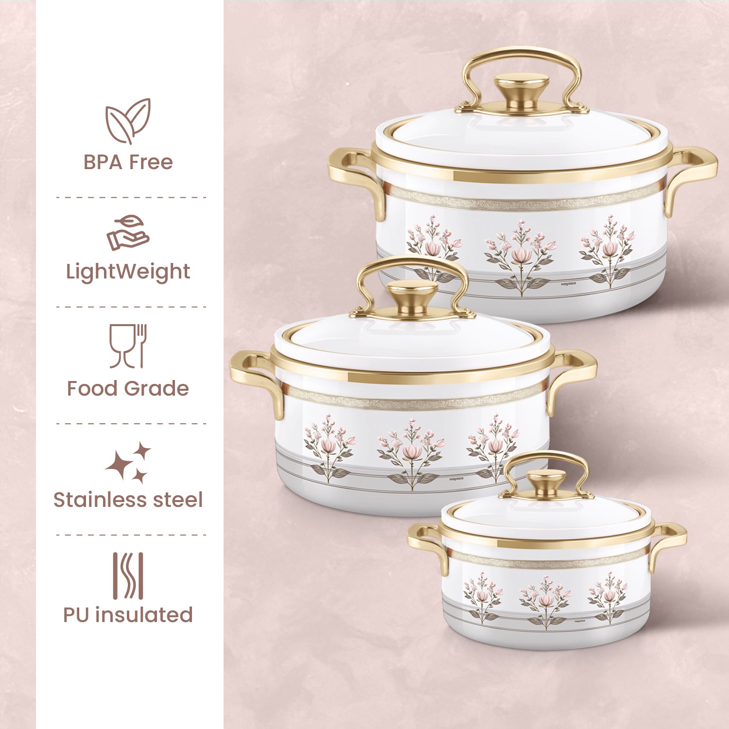 Rachel Casserole small set, 500ml, 1000ml, 1500ml