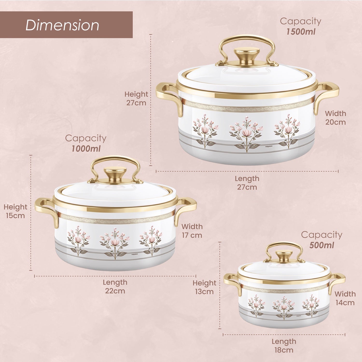 Rachel Casserole small set, 500ml, 1000ml, 1500ml