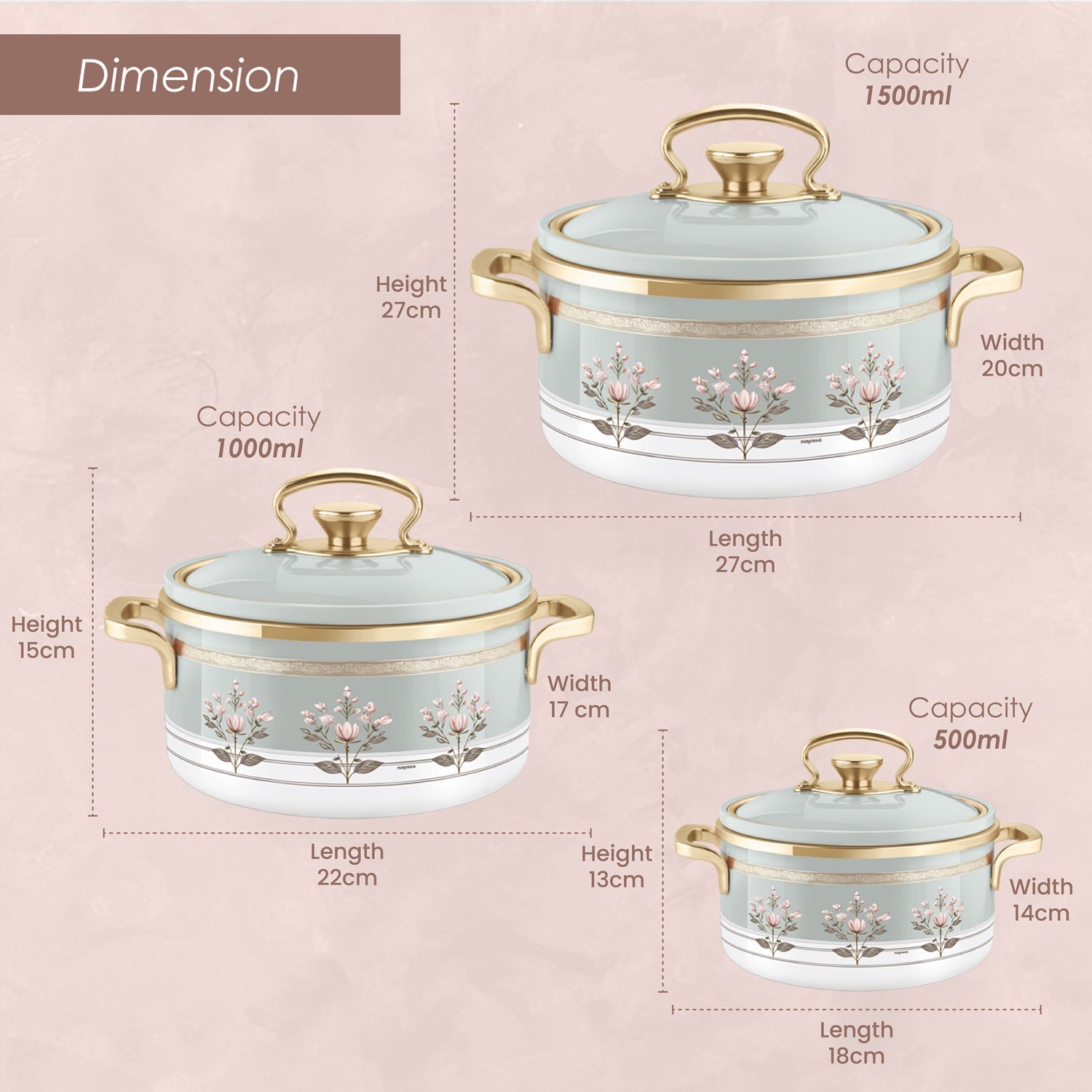 Rachel Casserole small set, 500ml, 1000ml, 1500ml