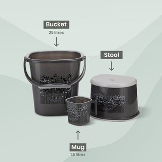 Funk 3 Pieces Bathroom Set - 18 ltr + 1.5 Mug + Stool